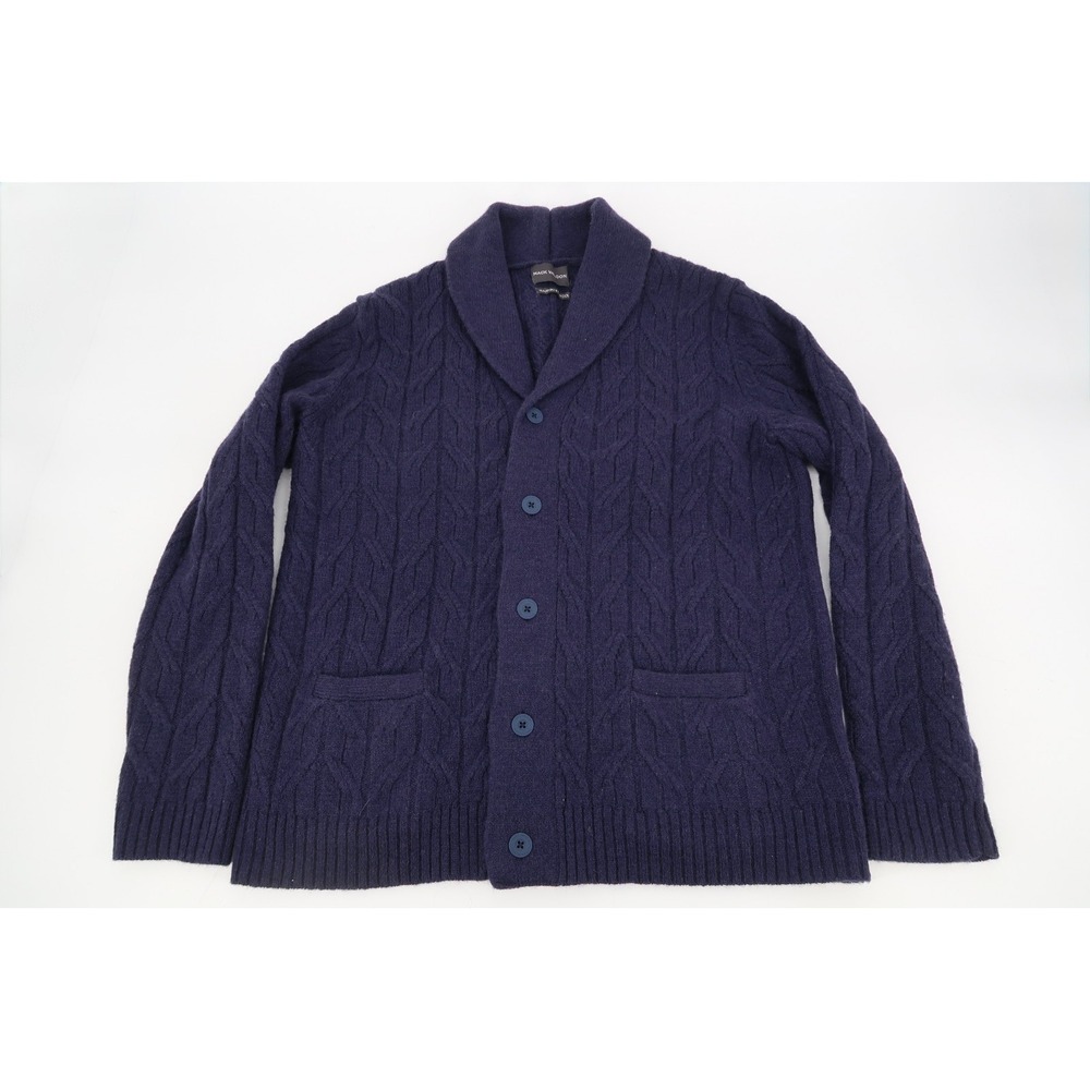 Mack Weldon Mens XXL WARMKNIT Wool Cardigan Cable Knit Shawl Collar Navy 2XL